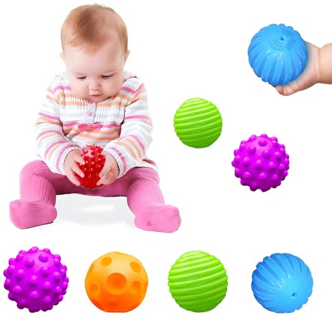 ROHSCE Montessori Toys for Babies 3 Months+, Baby Balls 3 to 12 Month for Babies & Toddlers 3M+, Textured Multi Ball Set Colorful & Soft Squeezy Sensory Toys. Stress Relief Balls for Infant (4 Pack)