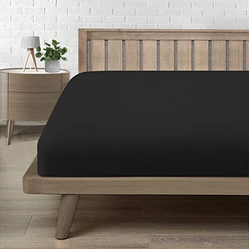 Lenzuolo Sotto con Angoli Matrimoniale 160, Lenzuolo in Premium Microfibra Certificato Oeko-TEX®, Lenzuolo Letto Matrimoniale Confortevole Morbido Traspirante Nero 160x190/200 H30 cm
