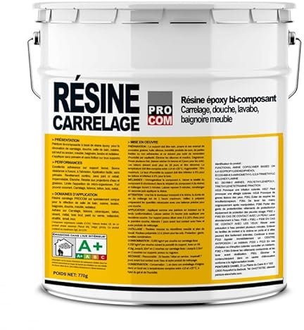 PRO COM Peinture carrelage, résine époxy sol et mur carrelés, douche, lavabo, baignoire, meuble 1kg