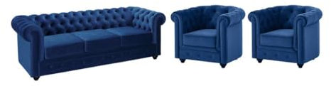 Vente-unique-Divano 3 posti e 2 poltrone CHESTERFIELD in velluto Blu notte