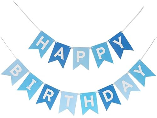 TOYVENTURES Happy Birthday Banner Blue, Large Reusable Hanging Garland, Happy Birthday Bunting Party Decoration For Boys Men Baby Shower Photo Backdrop Party Supplies (13 Pieces)
