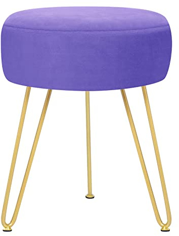 GERANT Multifunctional Vanity Stool - Velvet Footrest Stool-Upholstered Chair Stool -Ottoman Round Modern Dressing Chair - Side Coffee Table Seat with Golden Metal Leg for Living Room (Purple)