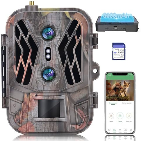 RecorCam Wildkamera 4G 36MP 4K Video, Lithium 8000mAh, Wildtierkamera mit Nachtsicht Bewegungsmelder, 940nm Infrarot LEDs, IP66 Wasserdicht für Wildbeobachtung mit 32G SD Karte