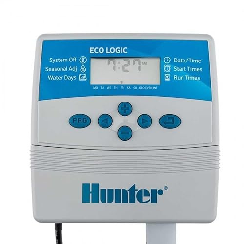 Suinga Programador de riego automático Hunter ELC 4 Zonas de riego, Eco Logic 4 Estaciones Interior, 230 VCA, Blanco