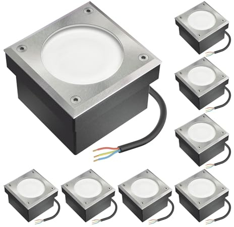 ledscom.de 8x pietra da pavimentazione LED NEOLUM per esterni, IP67, angolare, 10 x10cm, incl. lampadina GX53, 56lm, bianco