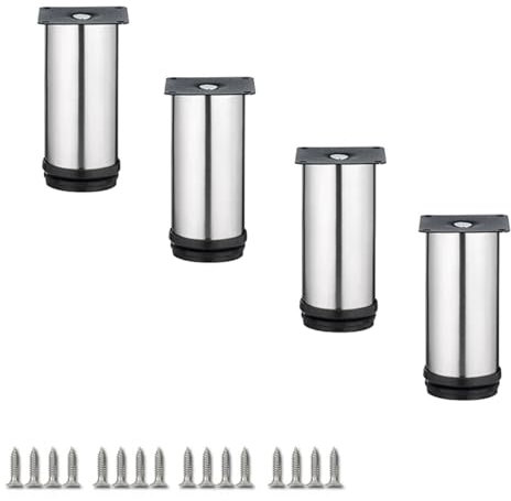 GeRRiT 4er Set Edelstahl Tischbeine,Möbelfüße Verstellbar,Runde Schrankfüsse,für Bett,Schrank,Schreibtisch,Arbeitsplatte,Sofa,Badezimmerschrank,mit Schrauben (30cm,Silver)