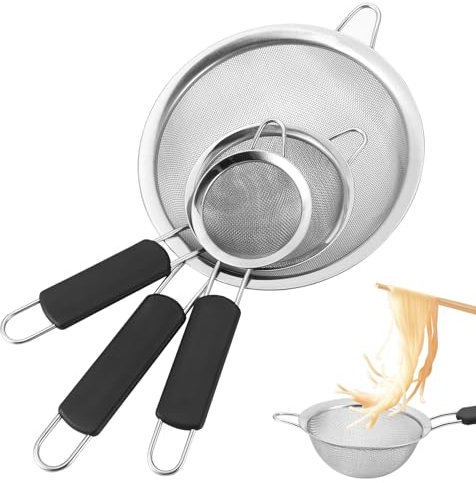 BlueEour Stainless Steel Mesh Sieve Set, 3 Pack Powder Sifters, 8-12-20 cm Food Strainer & Flour Sieve, Rust Free Strainers for Straining Flour Tea Coffee Juice Jams Sugar Cooking Baking Cake Kitchen