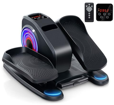 COSTWAY Under Desk Elliptical Machine, Mini Elliptical Cross Trainer with LCD/LED Display Screen, Portable Seated Leg Pedal Exerciser for Teens Seniors Adults (Black+Red, with Remote Control)
