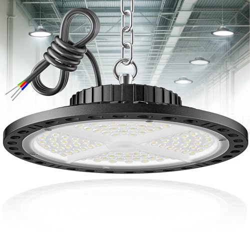 ANNIFUNLY UFO Projecteur LED Industriel 100W 15000LM, 6500K Blanc Froid UFO Lampe Atelier High Bay Lumière, IP65 Étanche Projecteur LED Plafonniers pour Stade Garage Usine Atelier Gymnase