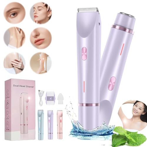 Glow Aura - Rasoio da donna Glowshave 2 in 1, rasoio elettrico a doppia testa, impermeabile IPX7, per gambe, braccia, ascelle, area pubica (viola)