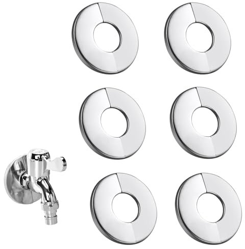 6 Pieces Pipe Covers,28mm Chrome Toilet Pipe Cover,Stainless Steel Escutcheon Plate,Wall Split Flange Escutcheon Plates,No Drilling Self Adhesive for Kitchen Bathroom Sink Drainage