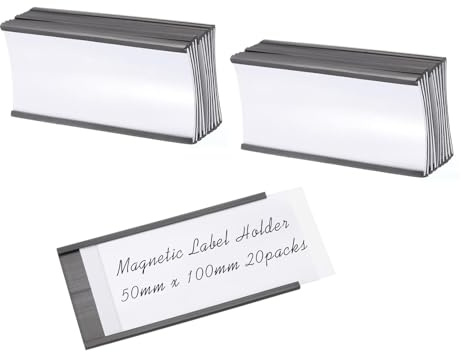 YiYFiT 4 x 2 Magnetic Shelf Label Holders，20Pcs Large Magnetic Name Tags Reusable File Cabinet Labels with White Paper Inserts and Plastic Protectors for Metal Racking Organizing and Storage