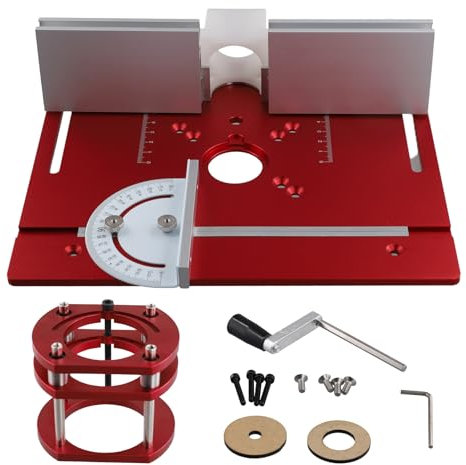 Tdkjfoutr Kit de Levage de Routeur à Bois, Plaque D'Insertion de Table de Routeur en Aluminium pour Moteurs de 65 mm de Diamètre avec Guide et Support de Jauge à Onglet