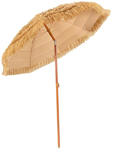 COSTWAY Sonnenschirm Hawaii, Ø175 cm Strandschirm Stroh, 30° knickbar, Gartenschirm, Strohschirm, Marktschirm, Terrassenschirm für Garten, Balkon, Strand, Natur