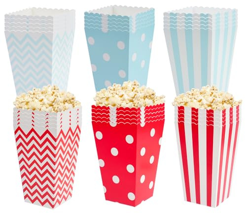 30 Pz Scatole Sacchetti Pop Corn, Sacchetti in Carta per Popcorn, Porta Contenitori Pop Corn per Caramelle Dolci Snack da Feste Serate Cinema Compleanno(Blu, Rosso)
