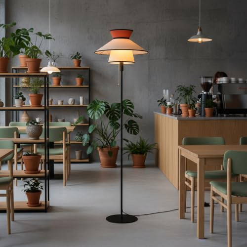 BARCELONA LED Golvlampa XXL CORA med Tygskärm, Modern och Retro-Industriell Stil, Minimalistisk och Elegant, Perfekt för Vardagsrum, Sovrum, Matsal eller Hall