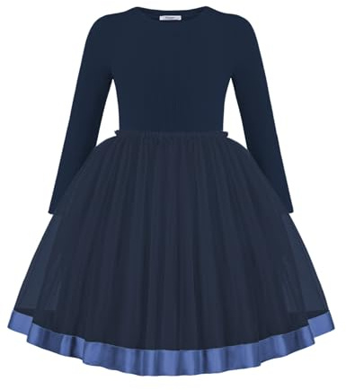 Arshiner Niñas Jersey Vestidos Tul Niños Festivos Otoño Invierno Cuello Redondo Ocio Fiesta de Manga Larga Vestido para Niñas 11-12 Años Azul Marino