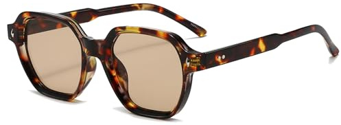 Long Keeper Square Sunglasses for Women Men Vintage Retro Polygon Sunglasses Trendy Pilot Sun Glasses UV400 Protection for Travel Driving (Leopard Light Brown)
