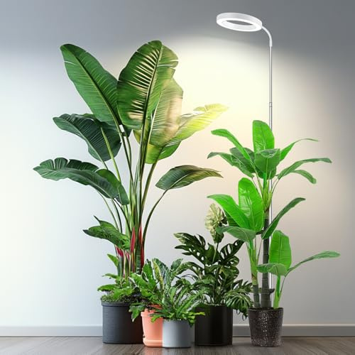 Garpsen Plant Light, 80 LEDs Full Spectrum Grow Lights for Indoor Plants with 360° Gooseneck, 6/12/16H Timer, 3 Colors Modes and 5 Dimmable Levels, 65'' Height Grow Lamp for Large Plants(White)