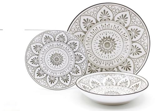 Servizio Piatti per 6 Persone in stoneware 18 pezzi per Lavastoviglie modello (andala tortora)