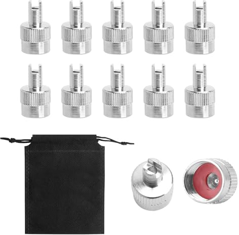 Juego 10 Piezas Tapones Válvula Neumático Auto Acero Inoxidable Bolsa Almacenaje Tapón Válvula Universal Metálico para Coche Moto Bici Camión Accesorio Estética Llantas Protección Válvula