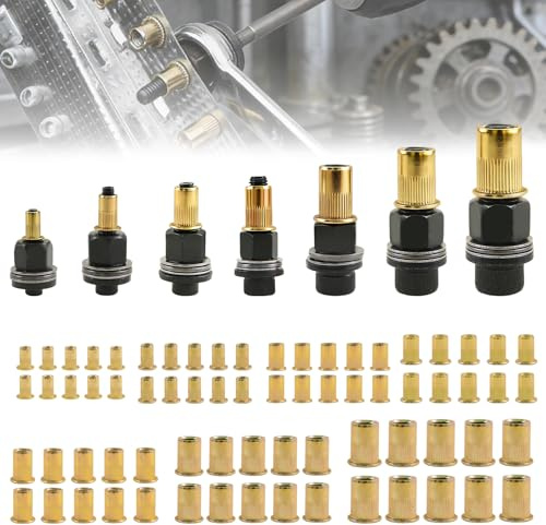 7 Stück Nietmutternzange Set, Einpressmuttern Nietenzange Nietmuttern Set mit 70 Muttern, Nieten Set, für M3 M4 M5 M6 M8 M10 M12, für Nietmutter Werkzeug Manuelle Nietmaschine