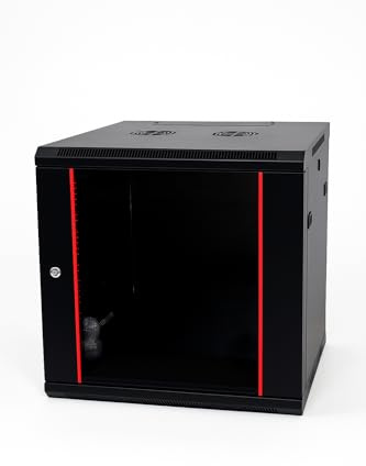 Danicom Baseline 19 tum 9 HE nätverksskåp med glasdörr 600 x 600 x 500 mm (B x D x H) – svart – lastkapacitet 50 kg – väggmontering – serverskåp – vägghölje – serverhylla – serverlås