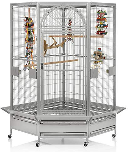 Montana Cages | Eck Voliere Käfig XXL Vogelkäfig Denver II - in hellgrau