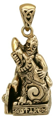 Dryad Design Bronze Norse Tyr God of War Pendant, 1 inch (2.5 cm) Tall, Pagan Jewelry for Men