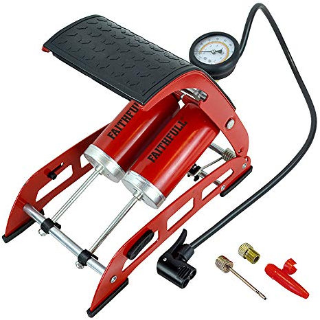 Faithfull FAIAUFPUMP2 Foot Pump Double Cylinder with Gauge, includes additional adpators