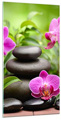 Moderne Impression sur Verre Fiori Pietre bambù decorazione Image Tableau en Verre Decoration Murale 45x80cm Deco Salon Chambre Cuisine Vertical Petit Tableaux Decoratifs Muraux Art Wall GPA45x80-2687