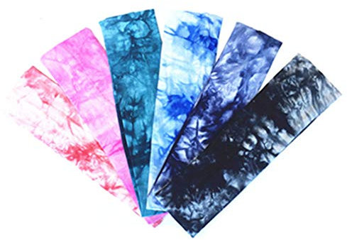 Qiorange 6 Stück weiche Baumwolle Tie Dye Elastic Stretch Schweißband Headbands verstellbar Mädchen Haar Band Sortiert Farben Yoga Stirnband (6 Farben B Set)