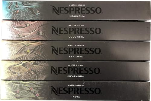 Nespresso OriginalLine Master Origin Paquete variado: Colombia, Etiopía, India, Indonesia, Nicaragua, 50 cápsulas – No compatible con Vertuoline