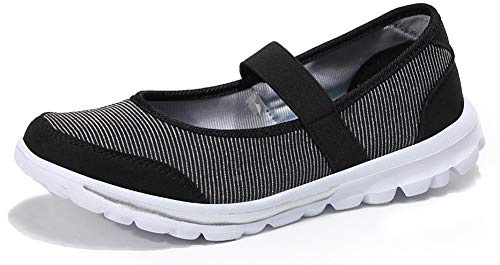 Yooeen Ballerines Femme Confort Mary Janes Chaussures Plates Ultra-léger Baskets Mode Chaussures de Sports Course Fitness Gym Athlétique Outdoor Noir 40 EU