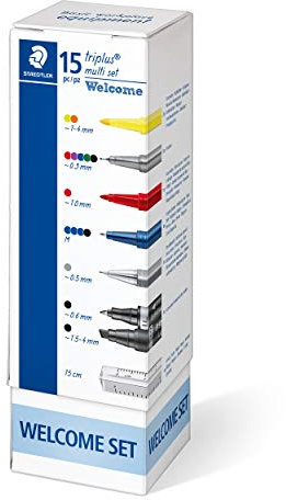 STAEDTLER Schreibset triplus multi set Welcome Set, enthält Kugelschreiber, Druckbleistift, verschiedene Marker und Lineal, 15 ausgewählte Schreibgeräte im handlichen Karton Köcher, 34 CPR15