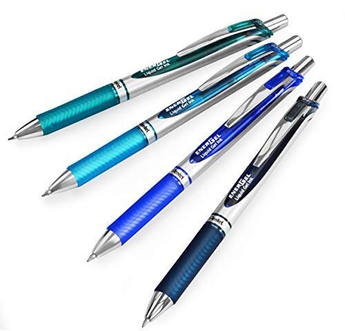 Pentel EnerGel XM BL77 Druck-Gelschreiber, 0,7 mm, 54 % recycelt, Blautöne, 4er-Pack