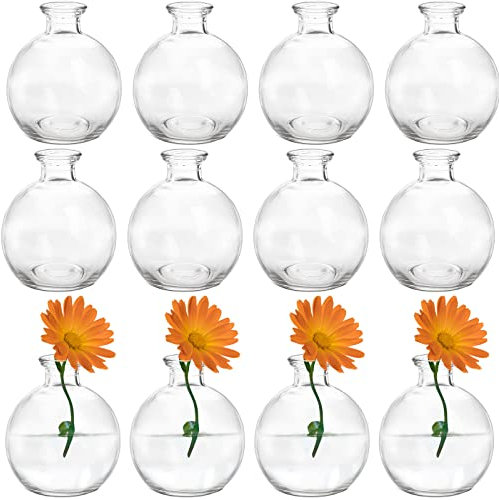 SOUJOY Set of 12 Small Glass Ball Bud Vase, Unique Mini Low Sitting Flower Vase, Clear Floral Centerpieces for Home Decor, Weddings, Floral Arrangements, Events, Parties