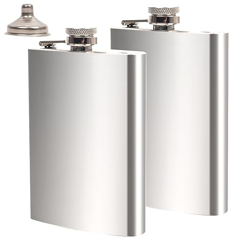 2 fiaschette in acciaio inox da 226,8 g + imbuto, fiaschetta da whisky da uomo