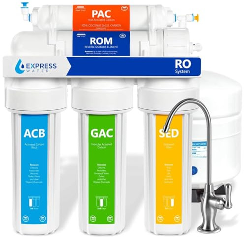 Express Water Reverse Osmosis Water Filtration System – 5 Stage RO Water Filter System with Faucet and Tank – Under Sink Water Filter – 100 GPD