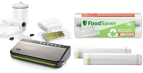 FoodSaver FFS005X Machine sous Vide avec Compartiment de Rangement pour Rouleau et Cutter, Fonction Pulse pour Aliments Fragiles+d’Emballage sous Vide, Rouleaux recyclables