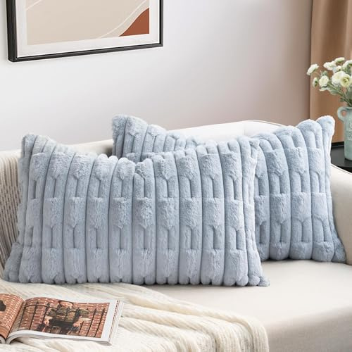 ZWJD Set med 2 kuddöverdrag grå 40 x 60 cm, fuskpäls soffkudde, mjuk fluffig modern kuddfodral dekoration för vardagsrum, soffa, sovrum, bildekoration