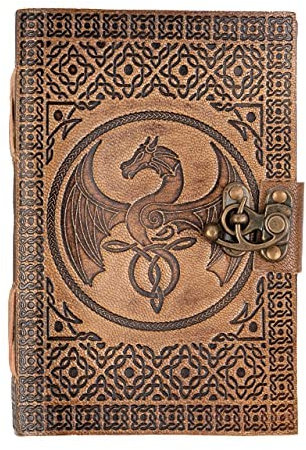 DreamKeeper Leather Journal – Vintage Celtic Diary with Lock for Men and Women – Embossed Genuine Notebook – Handmade Luxury Book for Notes, Sketches, Travel, Memories (A5-8.27 x 5.83)