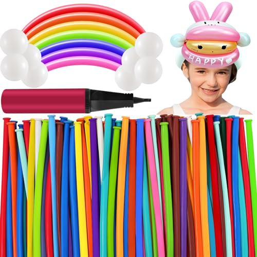 Jeffbaubl 400 Stück Modellier Luftballon, Lange Bunte Ballons mit Luftpumpe, Bunt Modellierballons, Modeling Balloons Long Magic, DIY Ballon Für Geburtstage Veranstaltungen Dekoration Partys