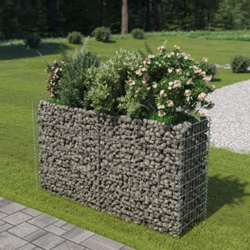 Swpsd Gabion Raised Bed Planter - Galvanised Steel, Silver, 180x50x100 cm - Garden & Patio Decor Model143558