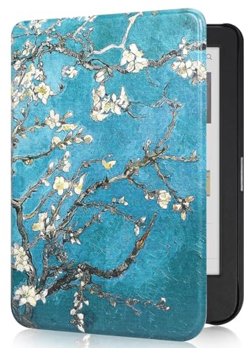 Tenano 6 Fodral till Kobo Clara Colour | BW | 2E, Tolino Shine Colour/Shine 5/4 - Tunt Skyddshölje med Automatisk Viloläge/Väckning - Mandelblomma | Smalt skyddande skal med automatisk upphängning/uppvaknande effekt, blomma