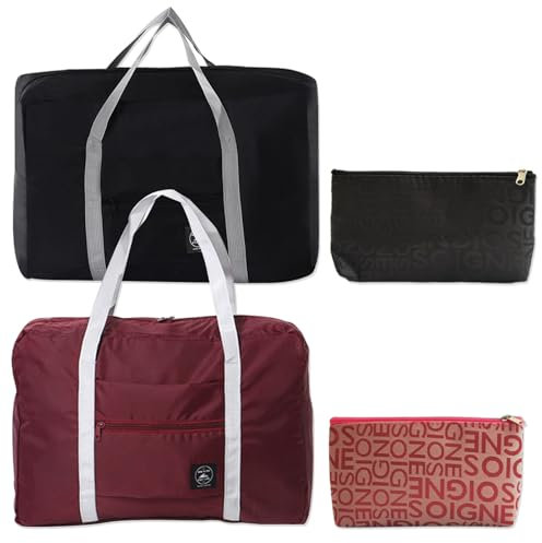JSTHHTT 2 Pcs Faltbare Reisetasche Damen & Weekender Damen, Handgepäck Tasche für Flugzeug Reisetasche Klein Faltbare Sporttasche Weekender Handgepäck Koffer für Herren und Damen, Travel Bag