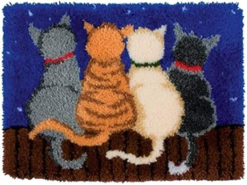 Kaxtde Latch Hook Rug Kits Crocheting Carpet Rug 4 Cats Acrylic Yarn Pre-Printed Canvas Cushion Mat Crochet Tapestry Hand Craft Embroidery Sofa Decor (50x38cm)