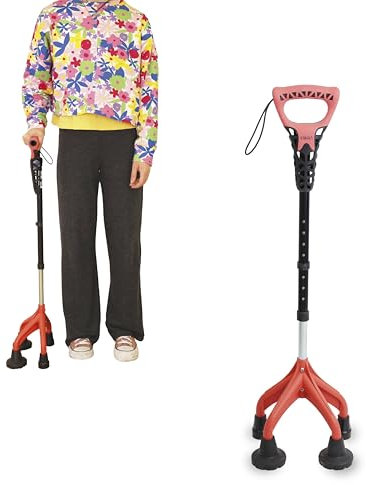 KMINA - Ergonomischer Gehstock mit 4 Füßen, Breiter Basis, Senioren, Quadripod-Stock Stabiler Verstellbarer - Made in Europe