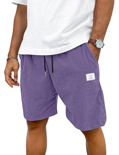 TARAINYA Velours Côtelé Short Homme Coton Stretch Cordon de Serrage été Casual Chino Corduroy Shorts Court Homme avec Poches Violet 3XL