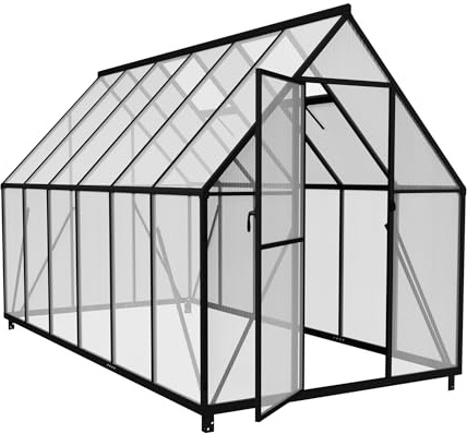 PEILU Aluminiumväxthus med genomskinliga PC-paneler, takfönster, dörr och fundament, 335 x 170 x 195 cm, lättillgängligt övervintringsskyddstält, odlingsnärseri för trädgård och utomhus